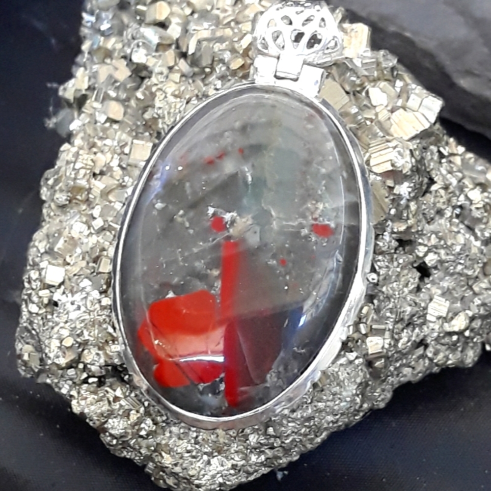 African Bloodstone Sterling Silver Pendant